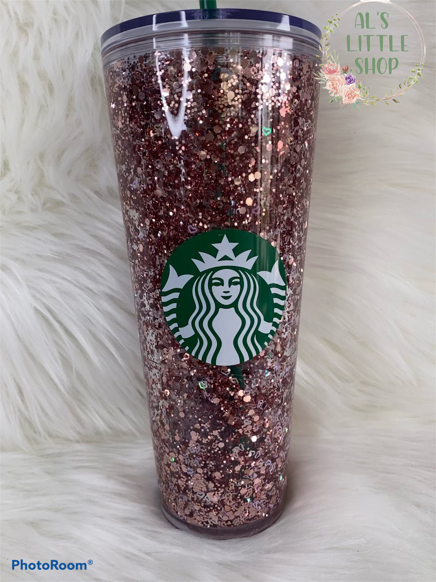 Starbucks Snowglobe Tumbler / Hearts & Purple Glitter 